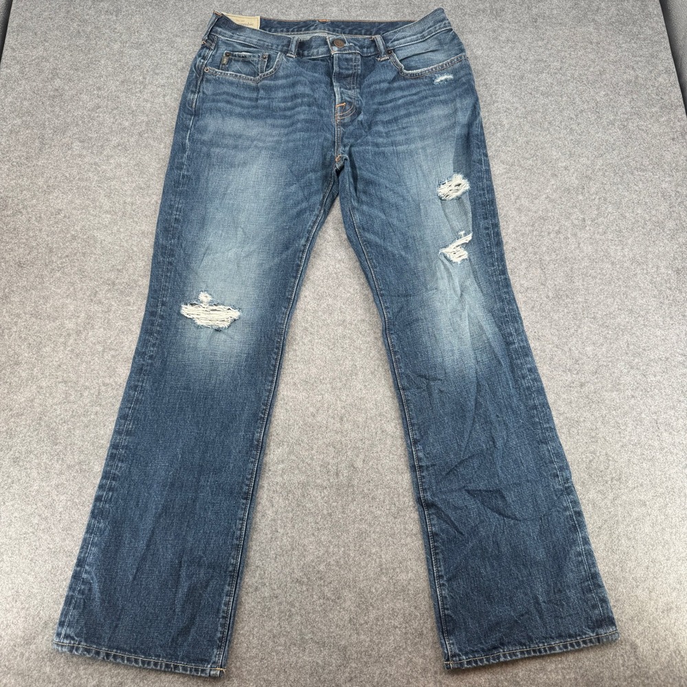 Abercrombie & Fitch Jeans Mens 34x32 Distressed Blue Button Fly EUC
